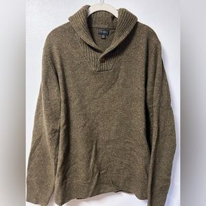 J Crew lightly worn shawl collar wool sweater, size Medium, color Olive Green